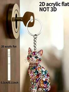 2D Flat, 2pcs Set: 1 Kitten Keychain + 1 Lobster Clasp, Brand New Two-Dimensional Flat Design, Cat Party-Style Keychain. Suitable For Keychain Promotional Gifts, Packaging Decoration, Backpack Embellishment. A Heartwarming And Sincere Gift - Multicolor - View 5