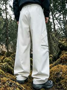 Men's Hiking Ski Trekking Outdoor Large Capacity Side Pocket Wide Leg Pants - White - View 4
