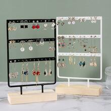 Iron Earring Storage Rack With Wooden Base, Multi-Layer Earring Display Stand, Home Jewelry Hanging Rack And Display Holder - Multicolor - View 1