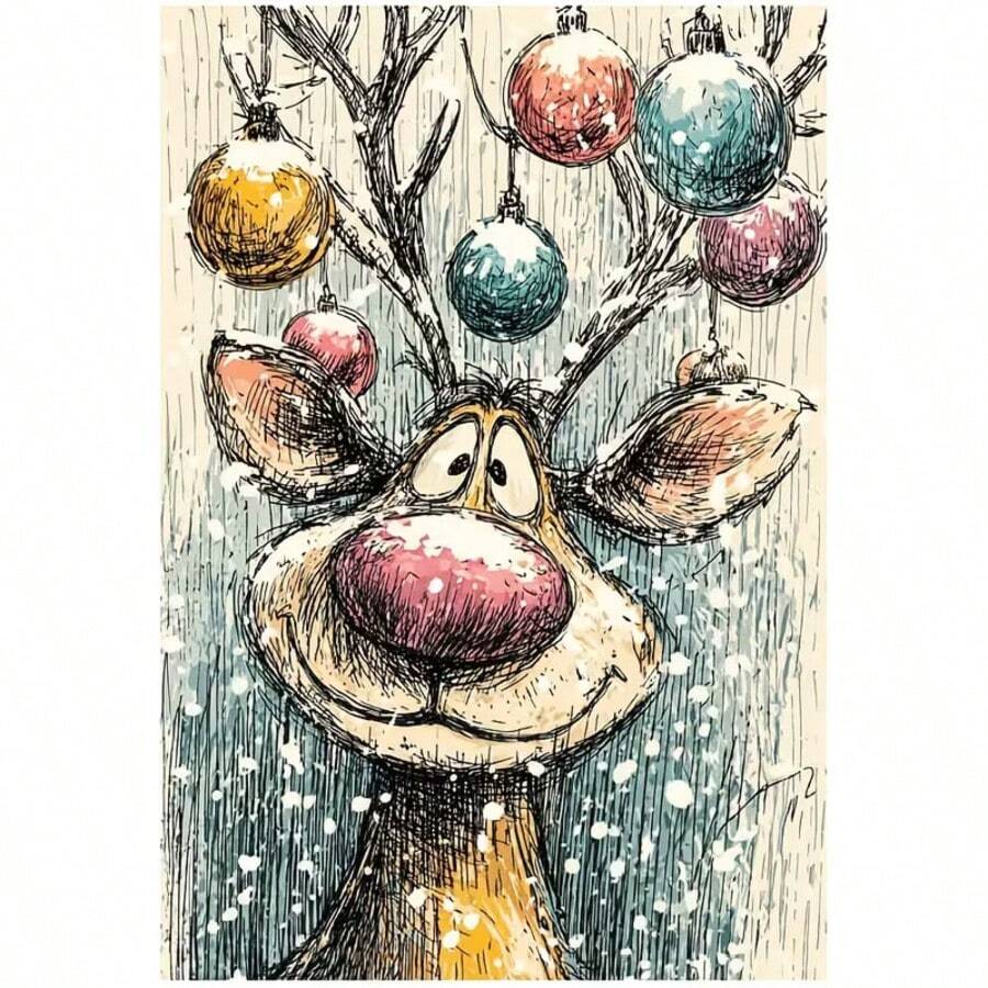 1PC DIY 5D Diamond Painting Kit Cute Cartoon Deer Pattern - Round Full Drill Art Mosaic Craft, Home Wall Decor, Unframed - No Frame - View 1