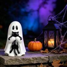 1PC Halloween Playful Ghost Black Cat Resin Figurine - Ghost Hugging a Black Cat - View 6