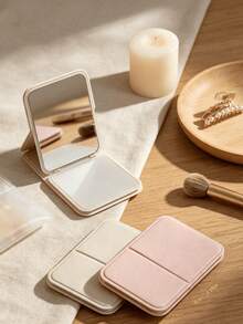 1Pc Folding Table Makeup Mirror,For Touch-Up, For Home,Office Dressing, Standable Flip Cover Design,Pocket Cosmetic Mirror/Room Decor/Compact Mirror/1 Dollar Item/Self Care/Travel Essential - Multicolor - View 3