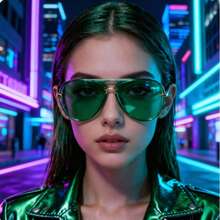 Unisex Oversized Double Bridge Glasses, Retro Panda Eye Shape Frame, Fashionable And Versatile Unisex Glasses, Suitable For Cycling, Street Style, Pho - Gold and Green - View 2