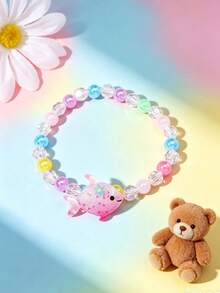 5pcs Children's Ocean Style Beaded Bracelet Set, Cute Seahorse Shell Octopus Starfish Fish Cartoon Pendant Bracelets, Colorful Beaded Elastic Wristbands For Girls, Baby Party Gift Accessories - Multicolor - View 7