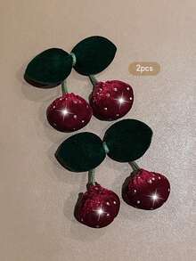 2件甜美風櫻桃蝴蝶結髮夾，韓系時尚髮夾，適合日常使用，平價髮飾 - 彩色 - 查看 6