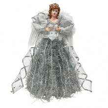 Angel Christmas Tree Topper With Feather Wing Holiday Tree Ornament - Silver - View 6