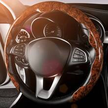 1pc Anti-Slip Steering Wheel Cover - Faux Mahogany Pattern + Lightweight + Center Alignment Mark + Embedded Easy Installation + No Inner Ring; For Car/Pickup/SUV/MPV/Van/D-Shape/O-Shape/Round Steering Wheel - Faux Mahogany Pattern - View 4