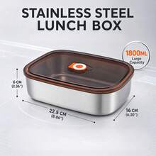 1800ml大容量不鏽鋼食品儲存容器，密封防漏便當盒，附蓋家用可堆疊省空間食物儲存盒，適用於居家、辦公室、學生、野餐等多種場景 - 查看 3