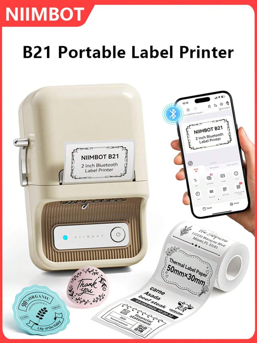 NiiMbot B21 Mini Thermal Label Printer 20-50mm Wireless Bluetooth Portable Self-Adhesive Label Printer For Office Barcode Labels - Multicolor - View 1