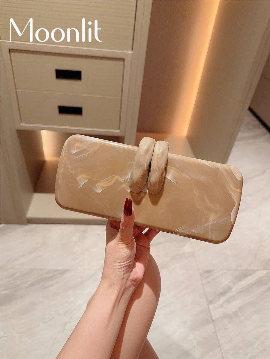 Tas Moonlit Eve 1 buah, Gaya Eropa & Amerika, Clutch Malam Akrilik Wanita, Desain Kotak dengan Gesper Gigi Kelinci, Cocok untuk Pesta, Pernikahan, Acara Hari Valentine, Pola Acak