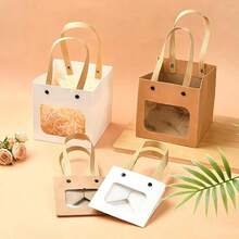 Elegant Kraft Paper Bags With Nylon Handles And Transparent Window, 10 Pieces, 2 Styles, Square Gift And Shopping Bags For Retail, Party, Wedding, Craft Packaging - Multicolor - View 4