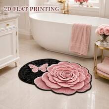 1pc Pink Butterfly Black Floral Bathroom Mat, Suitable For Doorway, Bathroom, Bedroom, Kitchen, Home Decor, Valentine's Day Gift, Hand-Cut With 1-5cm Error, Kitchen Decor, Bathroom Mat, Bathroom Rug, Door Mat, Small Rug, Carpet, Floor Mat, Home Decor, Area Rug, Outdoor Mat, Home Decor, Bedroom Rug, Machine Washable - Multicolor - View 5