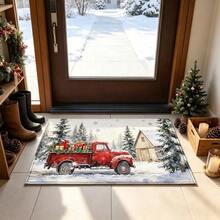 1pc Kitchen Floor Mat, Soft Faux Cashmere Material, Christmas Snowman & Christmas Tree Pattern, Non-Slip, Suitable For Kitchen, Bathroom, Entryway, Multi-Scene Use, Christmas Room Decor, Holiday Gift - Multicolor - View 3