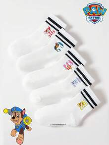Paw Patrol 1/5/10 أزواج جوارب أطفال باو باترول، تصميم جرو لطيف بخطوط ملونة، جوارب شتوية متوسطة الطول - متعدد الألوان - مشاهدة 3