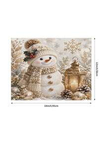 Christmas Table Runner, Throw Pillow, Placemat, Vintage Gold Tone Snowman Lantern Pine Cone Snowflake Holly Print, Kitchen Dining Room Holiday Tabletop Decor - Multicolor - View 6