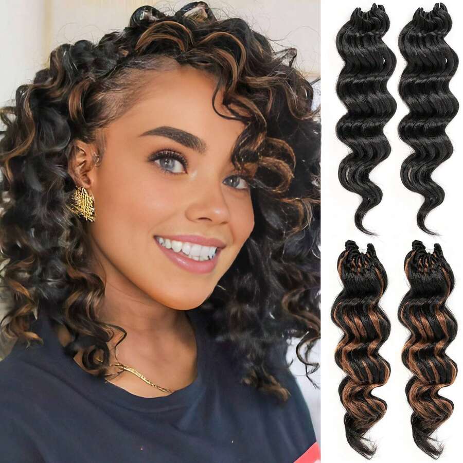 Women's 20 Inch Deep Wave Synthetic Hair Extensions Hair Curtain Hair Tie Wig Hair Accessory - Coffee Brown - View 1