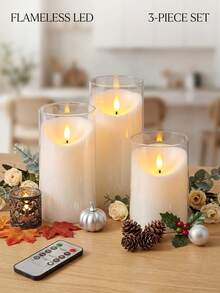 Transparent Flameless Candle, Battery Operated 3D Wick Flickering LED Pillar Candle, Suitable For Dinner, Wedding, Holiday, Halloween, Christmas Decoration, Battery Not Included - White - View 1