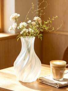 3D Printed Twisted Matte Semi-Transparent White Vase, Ins Style Minimalist Living Room Desktop Hydroponic Flower Holder, Premium Decorative Vase For Home Decor And Home Living - Multicolor - View 5