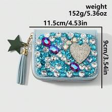 1pc Exquisite Fresh Personalized Multi-Color Asymmetrical Rhinestone Water Drop Heart Flower Star Rabbit Leather DIY Card Holder Wallet, Suitable For Girls And Best Friends Daily Wear, Holiday Gift - Multicolor - View 3