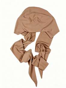 Women's Solid Color Tie-Up Hood Hijab Cap Inner Lining, Elastic Drawstring Breathable Sports Headscarf - Light Khaki - View 3