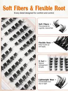 120 Natural 3D Fluffy Eyelash Clusters, D-Curl For Natural Volume, Naturally Enlarges Eyes, Suitable For Various Occasions Such As Christmas, Dates, And Travel. Segmented Eyelashes, False Eyelashes - D - View 3