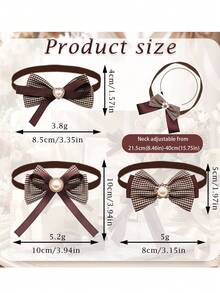 2/6Pcs Vintage Houndstooth Pearl Pet Bow Ties, British Style Adjustable Ribbon Collar Decor For Small & Medium Dogs & Cats, Pet Photoshoot Props For Daily & Party, Sweet Gifts For Pet Birthday, Valentine's Day & Christmas - Multicolor - View 2