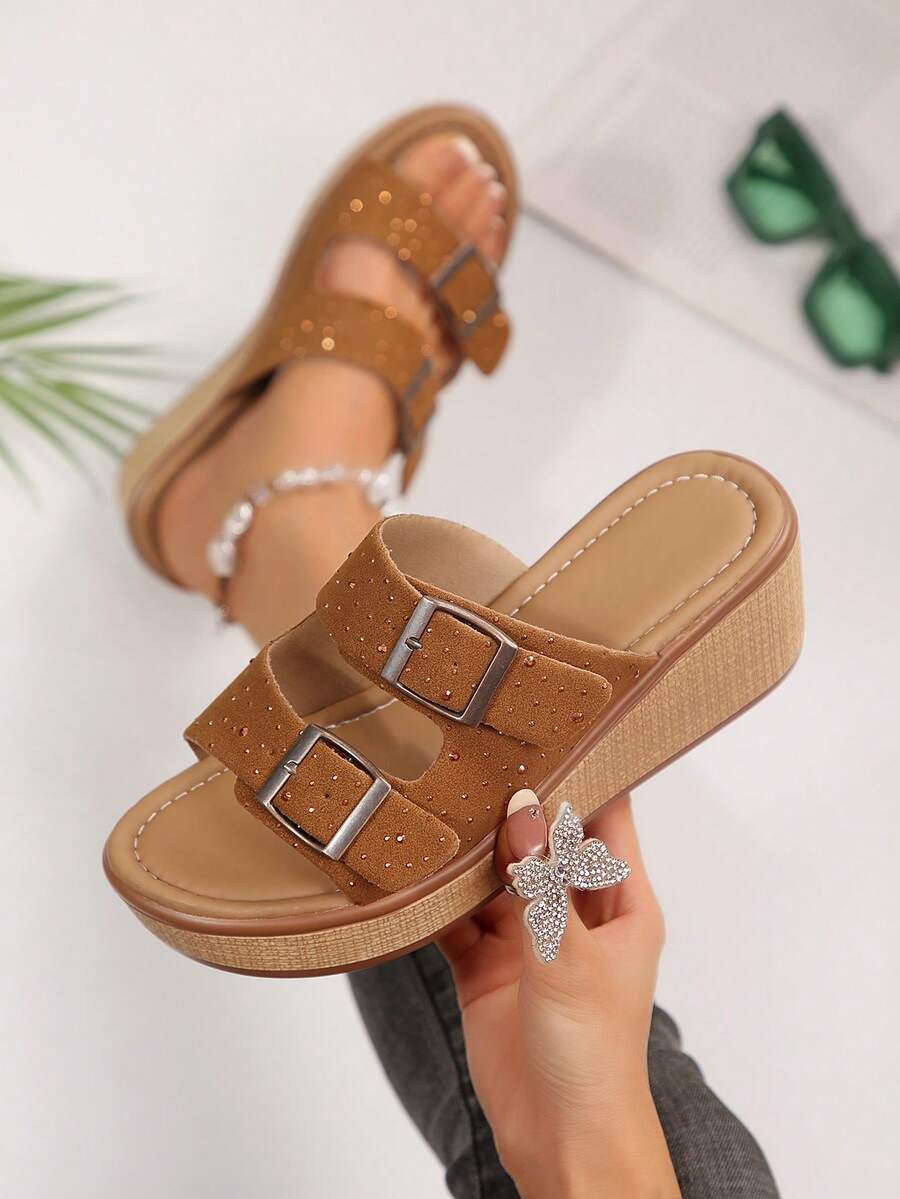 Spring/Summer New Vintage Classic Wedge Heel Platform Sandals For Women, Casual Comfortable Open Toe Outdoor Wear - Camel - View 1