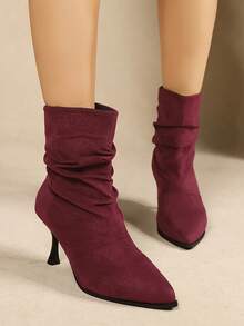 New Knitted Pointed Toe High Heel Ankle Boots, Fashionable Elegant Elegant Style, Suitable For Campus, Knitted Ankle Boots - Burgundy - View 6