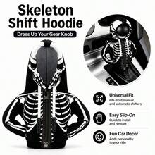 Black & White Skull Hoodie Gear Shift Cover, Halloween Theme Car Gear Knob Protector, Universal Fit For Most Car Models, Quirky Personalized Interior Decor Protector - Skull Shifter Decoration Sleeve - View 2