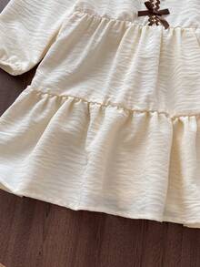 Girls' Fashion French Princess Style Bowknot Solid Color Patchwork Dress, Autumn - Apricot - View 7