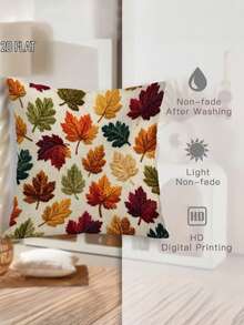 1/2/4件組秋葉刺繡抱枕套，17.7X17.7英吋，2D平面縫製，溫馨舒適居家裝飾，淺色天然布料枕套，適用客廳、臥室、沙發裝飾 - 彩色 - 查看 7
