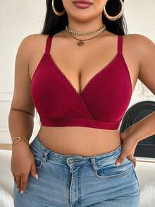 Plus Size Wireless Unpadded Bra - Burgundy - View 4