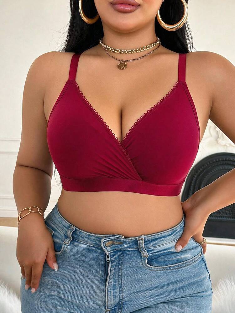 Plus Size Wireless Unpadded Bra - Burgundy - View 3