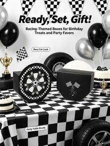 10/5/1pc Racing Tire Shaped Mini Gift Box, Black And White Checkered Flag, Boys Birthday Party, Candy And Cookie Favor Box, Racing Theme Gift Box Suitable For Racing Party, Birthday Party, Wedding Guest Return Gift, Birthday Dessert Packaging, Gift Box, Packaging Box, Party Supplies, Candy, Strawberry Cake, Room Decor, Home Decor, Wedding, Home Essentials, Camping Essentials - Multiple Styles - View 2