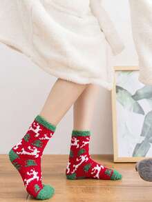 1/6 Pairs Of Women's Christmas Cold Resistant And Warm Home Soft Floor Socks, Fall Socks Christmas Stockings Coral Fleece Socks Cross-Border Couples - Multicolor - View 6