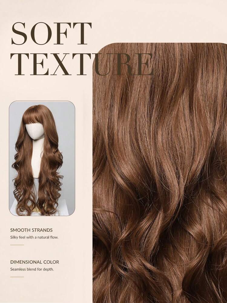 Women's Fashion Brown Long Curly Wig 30 Inch - Matte Texture, High Density Synthetic Fiber Wig, Rose Cap, Suitable For Women's Daily Wear, Parties, Christmas, Weddings, Halloween - Brown - View 6