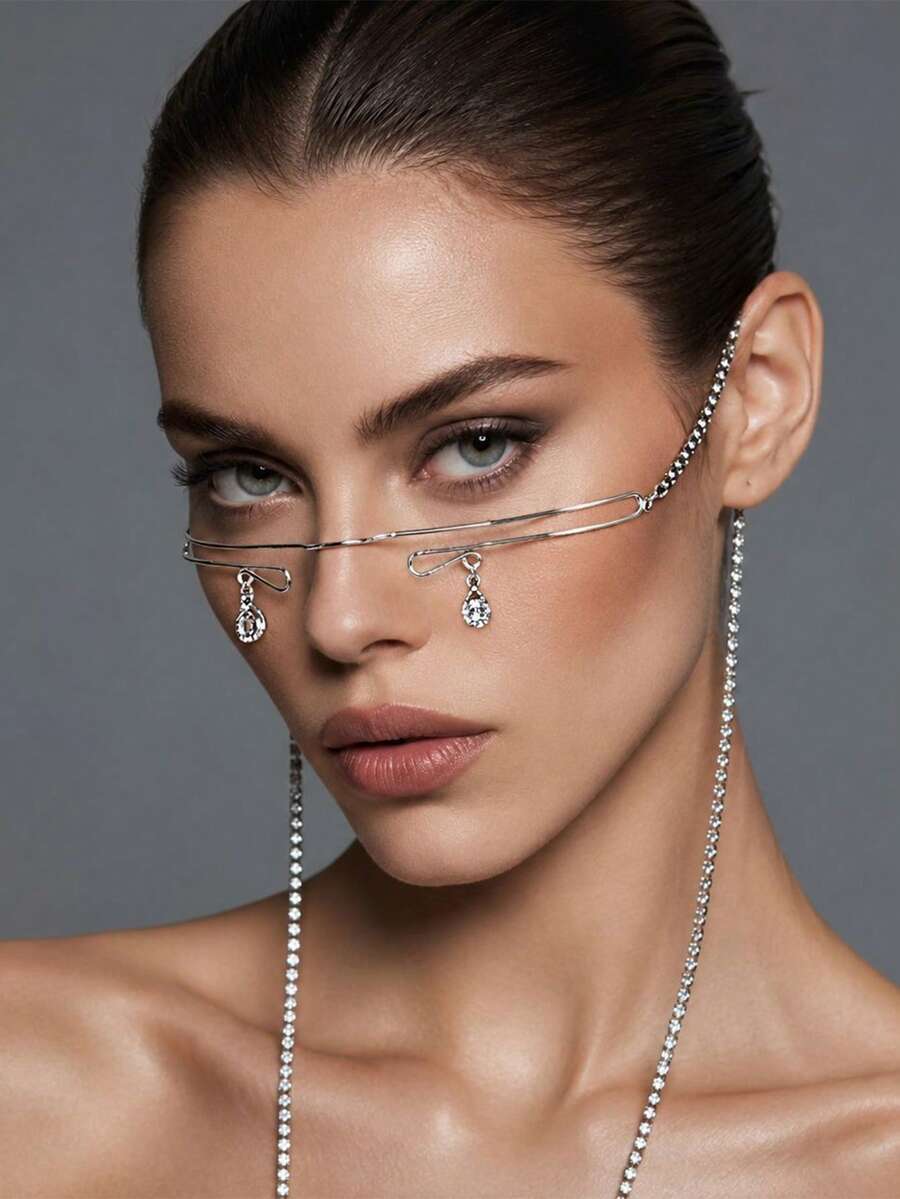 1pc Geometric Face Chain Minimalist High-End Tassel Facial Accessory For Women - Tassel - View 1