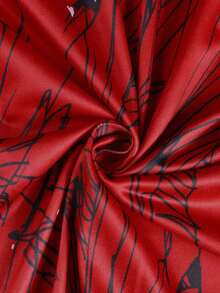 Set Pakaian Wanita Ukuran Besar, Termasuk Tank Top Merah dan Kardigan Motif Abstrak, Kemeja Panjang Reguler dengan Saku, Sempurna untuk Pakaian Kasual Musim Gugur. - Merah - View 7
