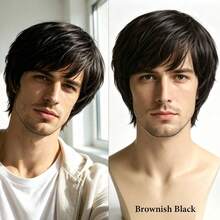 Men Short Layered Wig With Side Fringe, Trimmable Natural Synthetic Heat Resistant Hair Wig, Breathable Wig Cap For Daily Wear & Costume - Multicolor - View 16