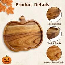 1pc Pumpkin Shaped Wooden Tray, Halloween Harvest Festival Table Decor, Kitchen Dining Room Bedroom Multi-Functional Serving Plate, Kitchen Accessory, Ideal Gift For Wedding Camping Outdoor Party - View 9