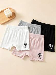 4pcs/Pack Legging Anak Perempuan Motif Kucing Lucu, Legging Anti-Terbuka dengan Hiasan Rumbai, Celana Pendek Dalaman Anak Sehari-hari - MultiWarna - View 10