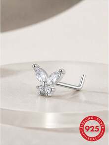 lunastudio 1pc 925 Sterling Silver Butterfly Nose Stud For Women Daily Wear - Silver - View 5