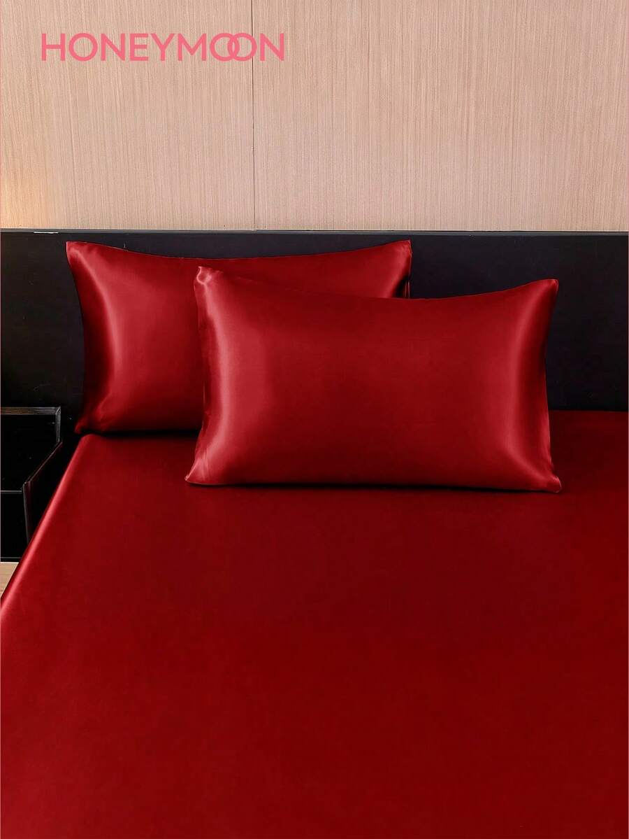 2pcs Set Premium Silky Satin Envelope Pillowcases, Soft And Breathable, Wrinkle-Resistant, Gentle On Hair And Skin, Improve Sleep Quality, Pillow Insert Not Included, Machine Washable, Red - Red - View 1