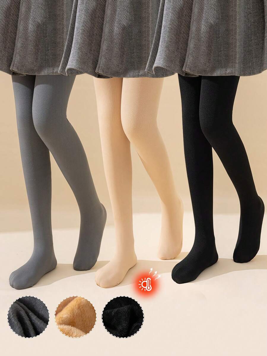 3/2/1 對女孩兒童打底褲,膚色、卡其色、黑色、灰色純色緊身褲,保暖抓絨褲,適合日常穿著,簡約百搭,柔軟光滑舒適,公主/可愛風格 - 彩色 - 查看 1