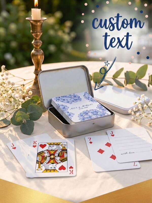 Personalized Floral Custom Poker Cards Set (54pcs) With Metal Gift Box, Custom Names & Dates Keepsake, Wedding Guest Book Alternative & Reception Party Game, Fun Family Table Entertainment, Ideal Anniversary Gift For Newlyweds, Friends & Families