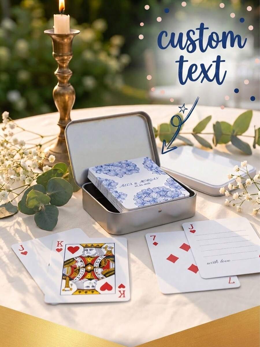 Personalized Floral Custom Playing Cards Set (54 Cards) With Metal Gift Box, Custom Name & Date Keepsake, Wedding Guestbook Alternative And Reception Party Game, Fun Family Tabletop Entertainment, Ideal Anniversary Gift For Newlyweds, Friends And Family - Multicolor 1 - View 1