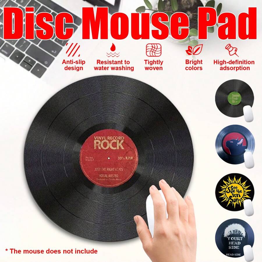 1pc Portable Vintage Vinyl Record Round Mouse Pad, Non-Slip Rubber Base, Tightly Woven High-Definition Print, Fade-Resistant, Washable, Thick Anti-Deformation Office Gaming Home Decor Desk Mat