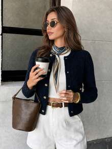 Atasan Sweater Lengan Panjang Kancing Warna Polos Elegan untuk Wanita, Model Terbaru Musim Gugur/Dingin - Royal Blue - View 8