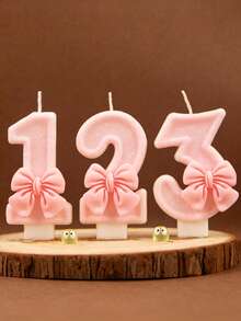 1pc Pink Bow Birthday Candle, Pink Glitter Sequin Decorated Number Candle 0-9, Romantic Gift For Best Friend, Mother, Girlfriend, Suitable For Birthday Party Cake Decoration, Creating Atmosphere, Christmas, Halloween Decoration, Baking Insert Decoration, Suitable For Girls, Children, Adults, Also Can Be Used For Ceremony Supplies, Gifts, Graduation Ceremony, Wedding And Other Occasions, Girl Photography Props, And Reliable - Multicolor - View 5