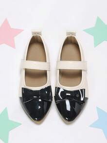 Girls' Black & Beige Colorblock Bow Hook & Loop Soft Versatile Shoes, Suitable For Outings And School Life - Beige - View 5